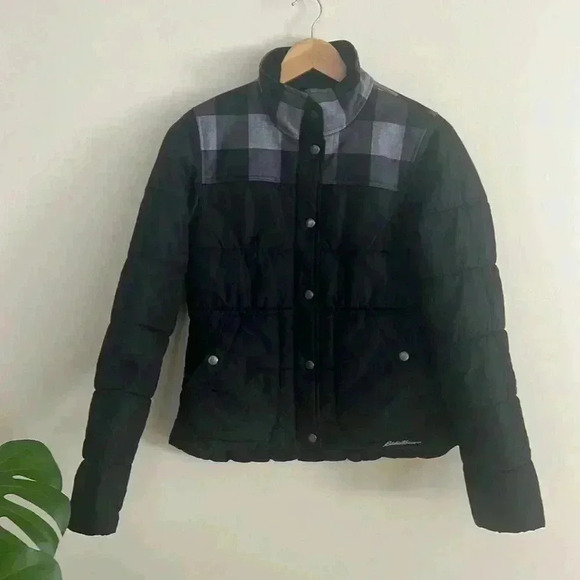Eddie Bauer Jackets & Blazers - Buffalo Plaid Black Puffer Bomber Jacket